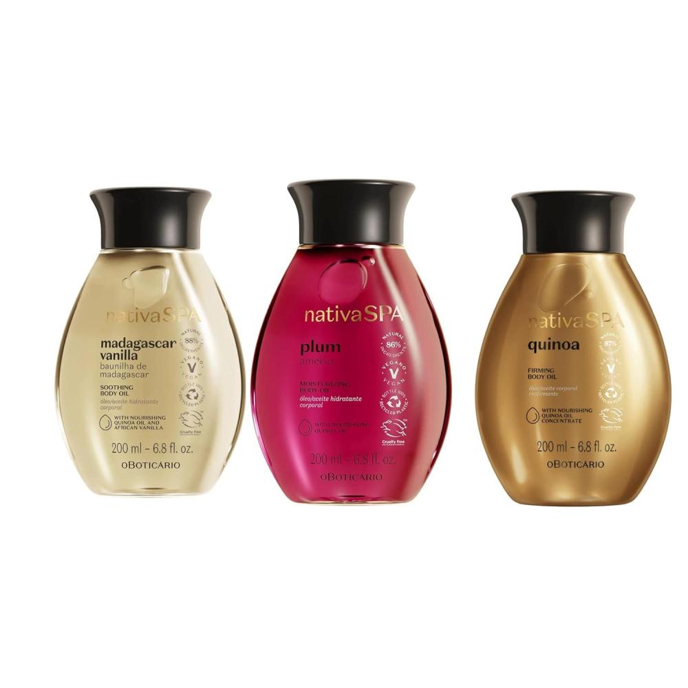 imageO BOTICARIO Nativa SPA Body Hydrating Oil Bundle Madagascar Vanilla Plum Moisturizing Body Oils ampamp Quinoa Firming Body Oil 68 Ounce each x3